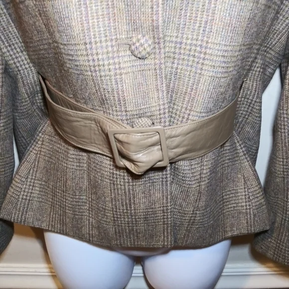 Vintage Dior's New Look Style Brown & Multi Tweed Plaid Belted Blazer - Picture 3 of 14